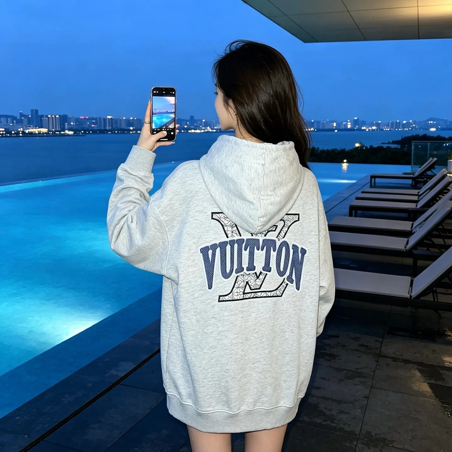 Louis Vuitton/Louis Vuitton Tatami Embroidered Logo Hooded Sweatshirt